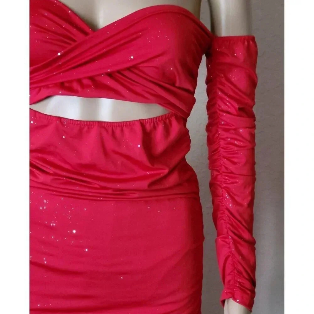 CBR Glitter Off Shoulder Ruched Bodycon Dress size M - Picture 4 of 9